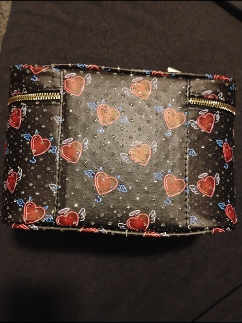 Black Heart Print Women's Cosmetic Pouch